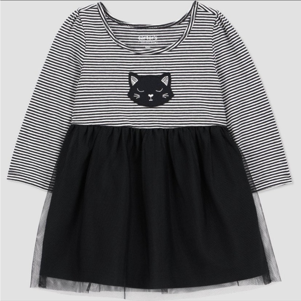 🖤 NWT Striped Cat Dress w/ Tulle Skirt & Diaper Cover - Carter’s - 12M 🖤 - Picture 3 of 12